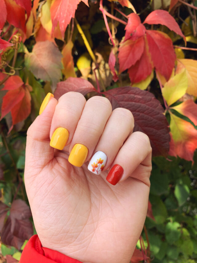 beautiful-autumn-manicure-design-well-groomed-female-nails-soft-square-shape-fall-leaves